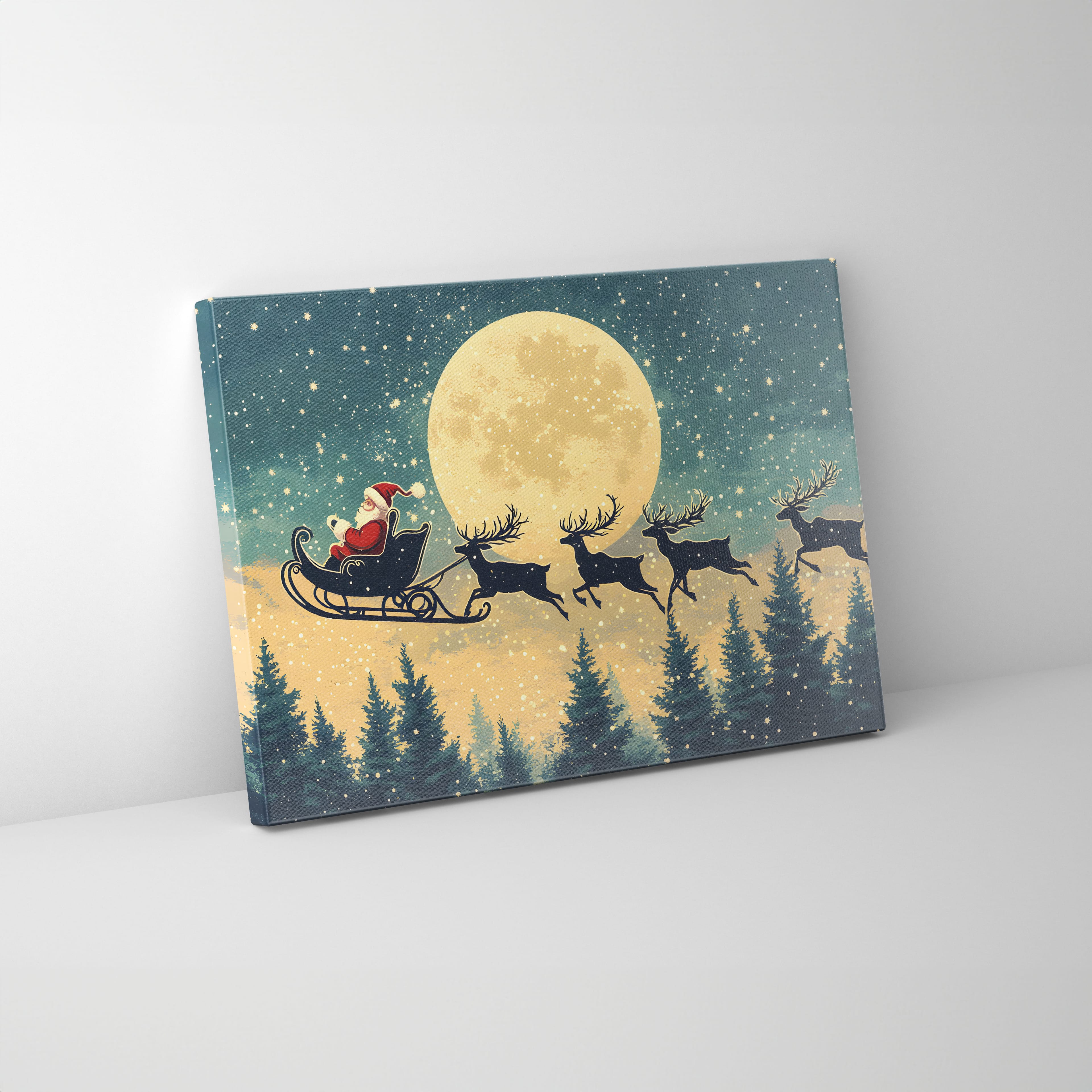 Dolunayda Noel Baba Kızağı Kanvas Tablo